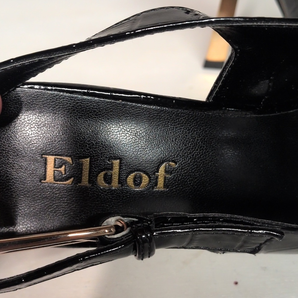 90s Minimalism Black Crocodile Slingback Heel Stiletto Size 7, CBK Style - Picture 6 of 8